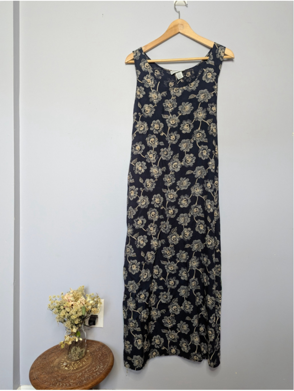 VTG 90s Jonathan Logan Rachel Alan Designs Navy Floral Rayon Maxi Dress Large